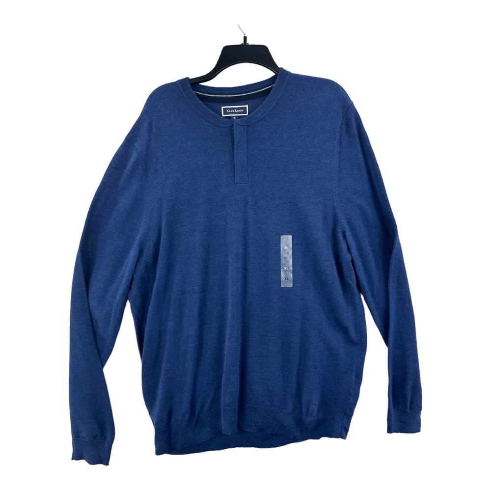 Club Room, Men's Merino Solid Henley Sweater, Crew Blue Heather, Size XLarge